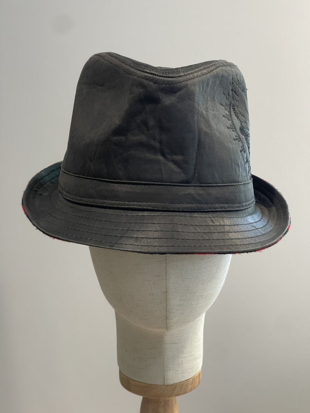 Explicit Hat Cap Trilby Teens S Black Faux Leather Reversible Lined Casual Fall